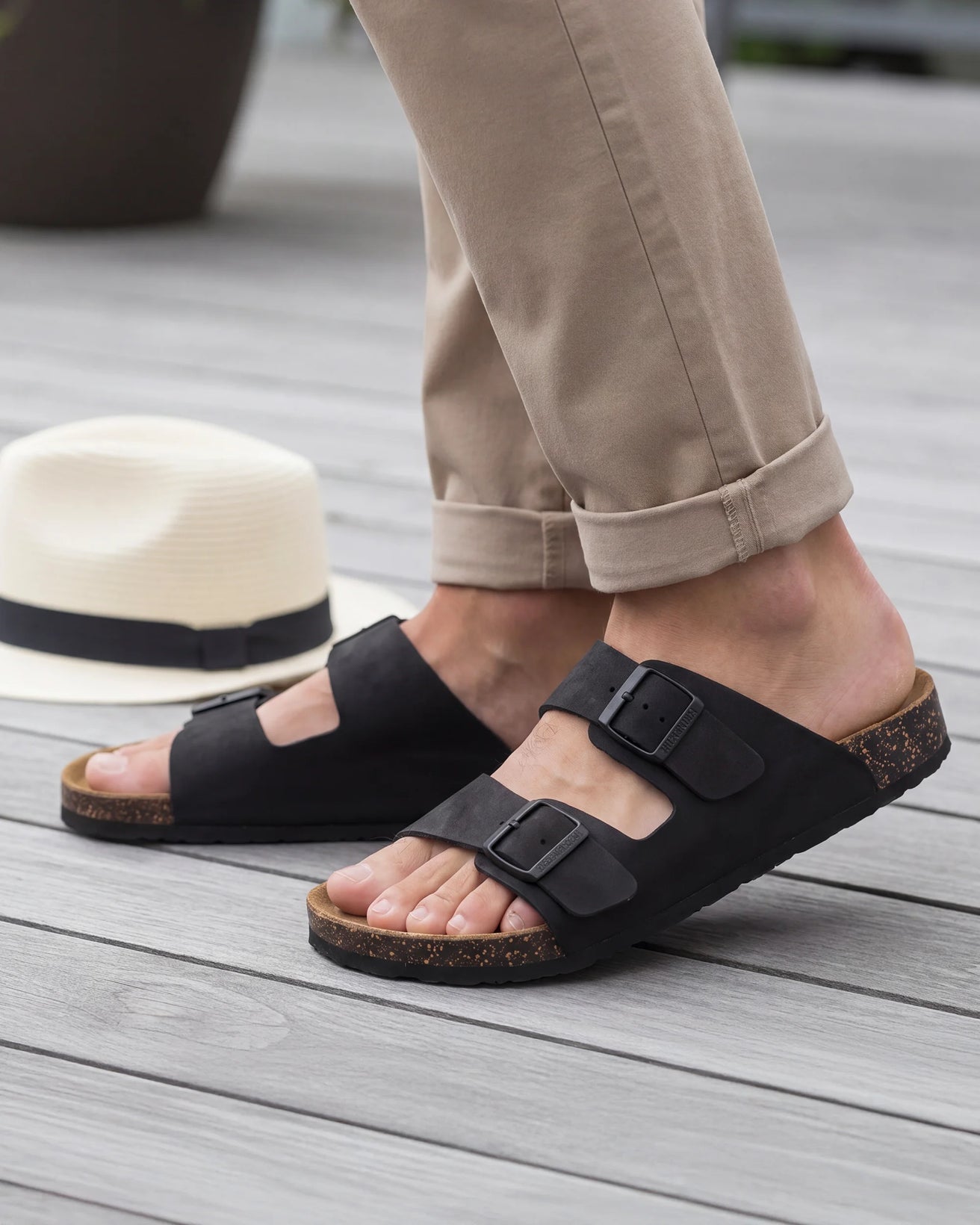 Mules sandales Homme double bride Noir