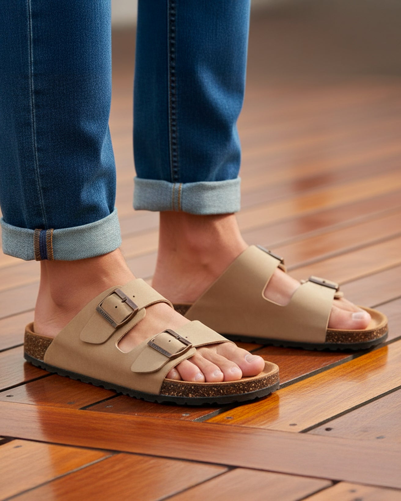 Mules sandalias Hombre doble correa topo