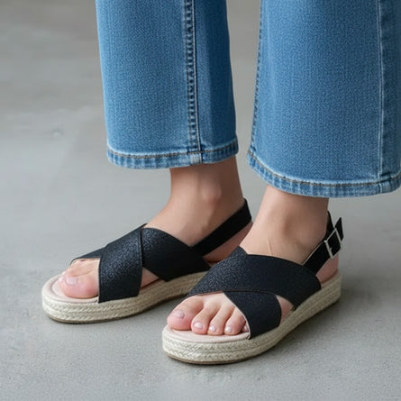 Sandales Femme croisées en corde Noir - Isotoner