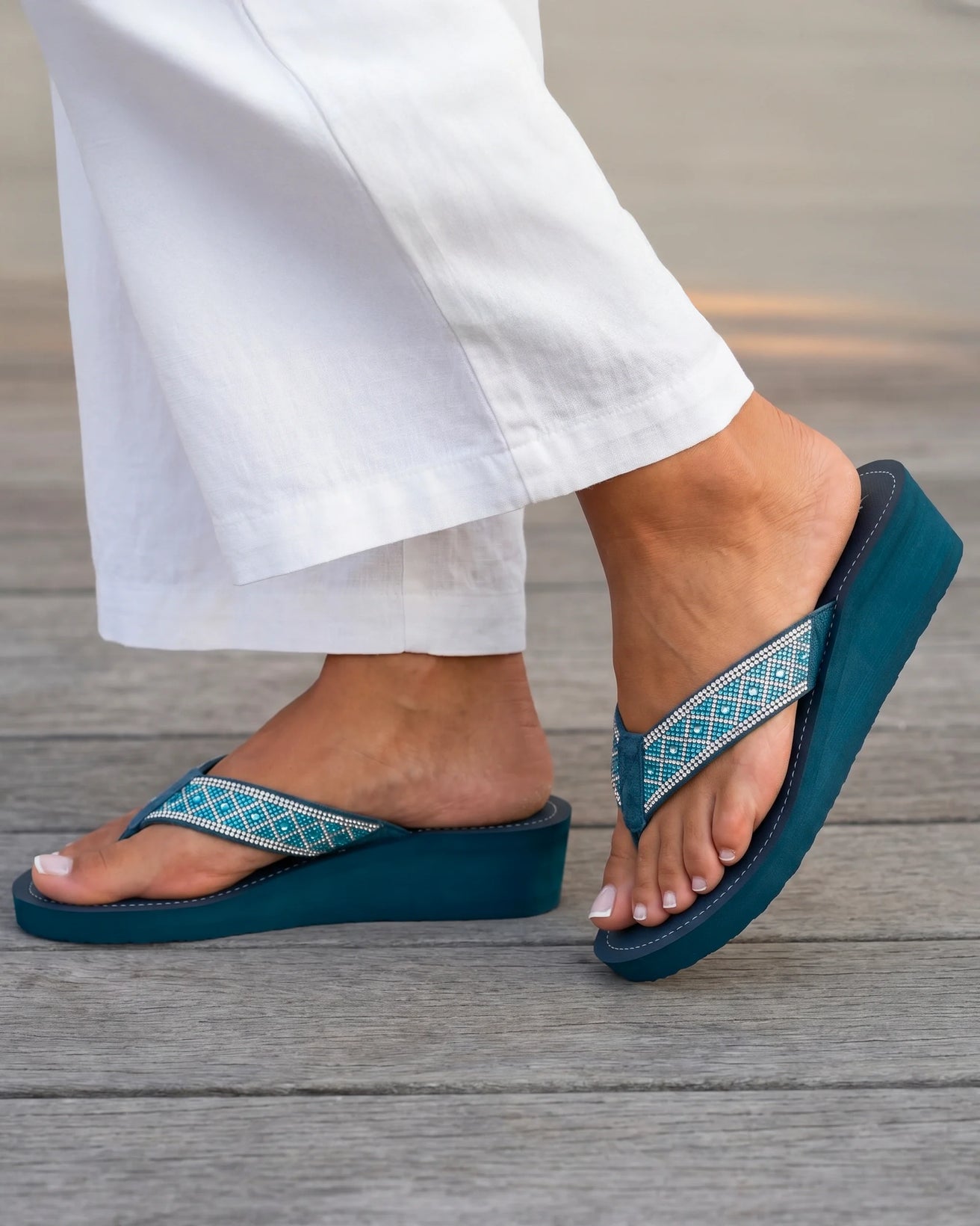 Chanclas Mujer tacón purpurina Verde Pato