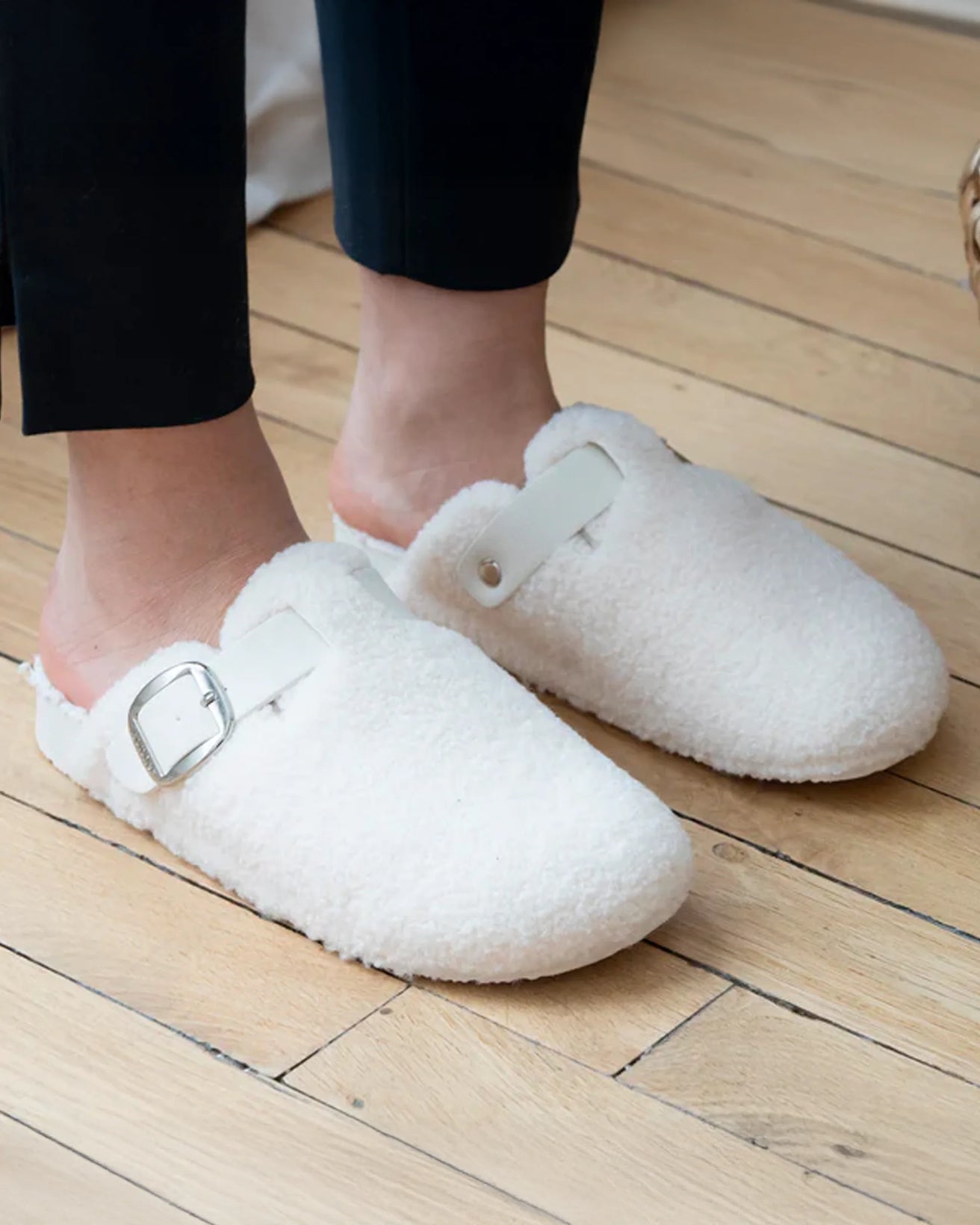Zapatillas de casa chinelas Mujer Sherpa Marfil