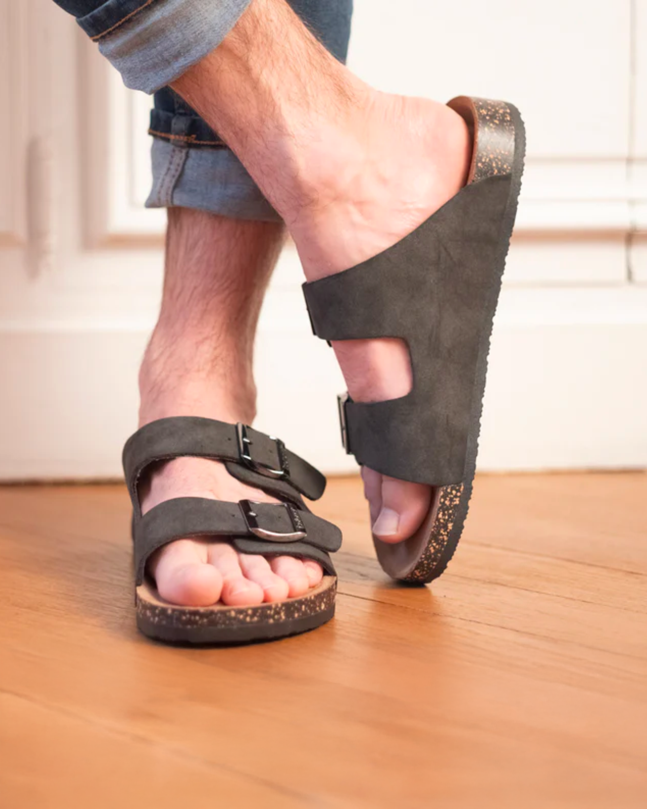 Mules sandalias Hombre Doble Correa Gris