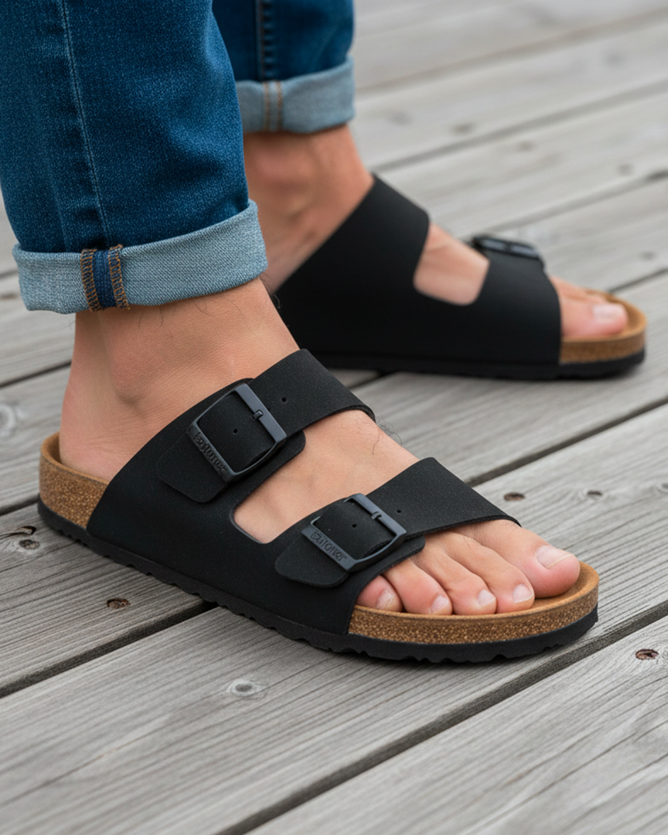 Mules sandalias Hombre Doble Correa Negro