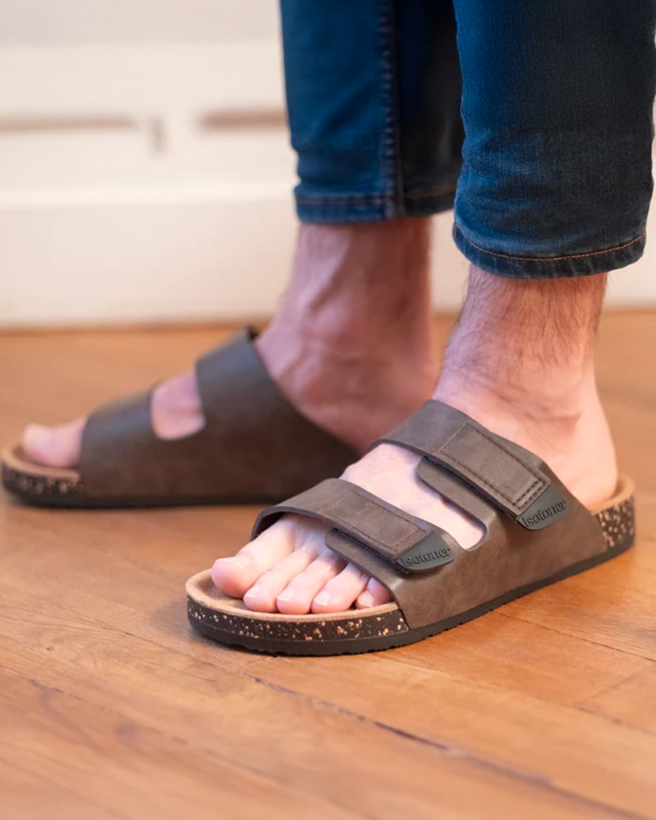 Mules sandalias Hombre Doble Correa velcro Marrón