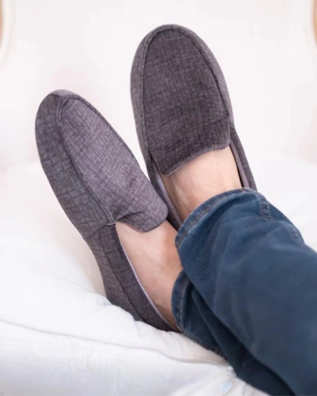 Zapatillas de casa mocasines Hombre suela blanda Gris