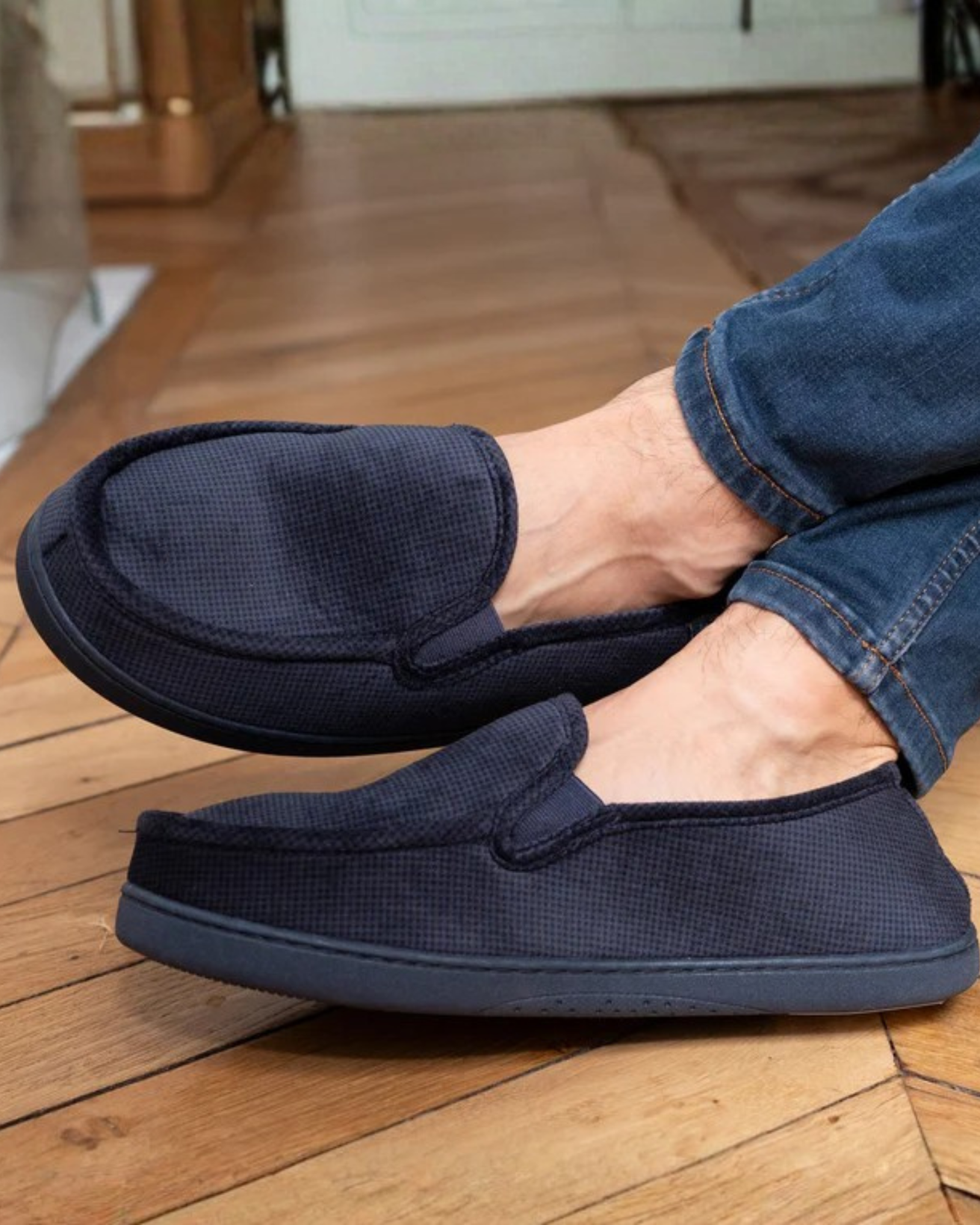 Zapatillas de casa mocasines Hombre terciopelo Marino