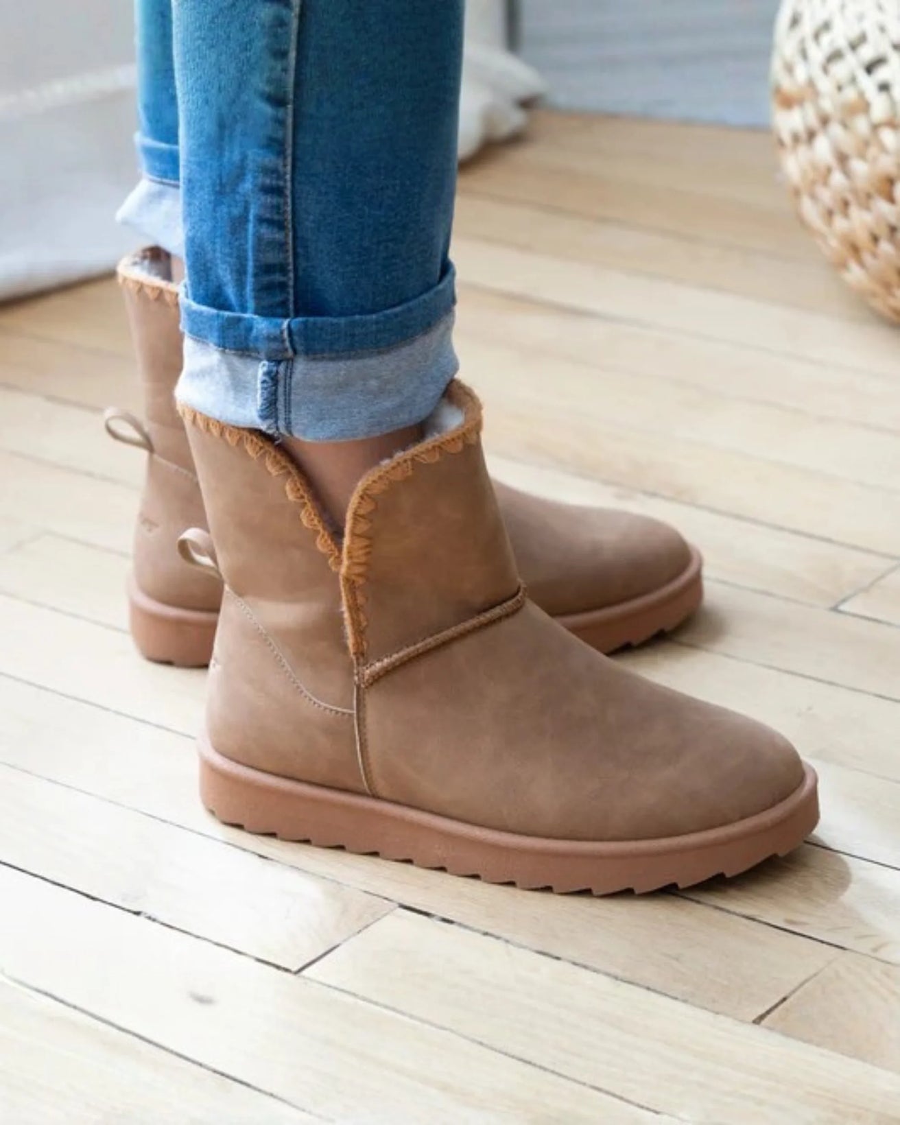 Bottines haute Femme imitation fourrure Camel