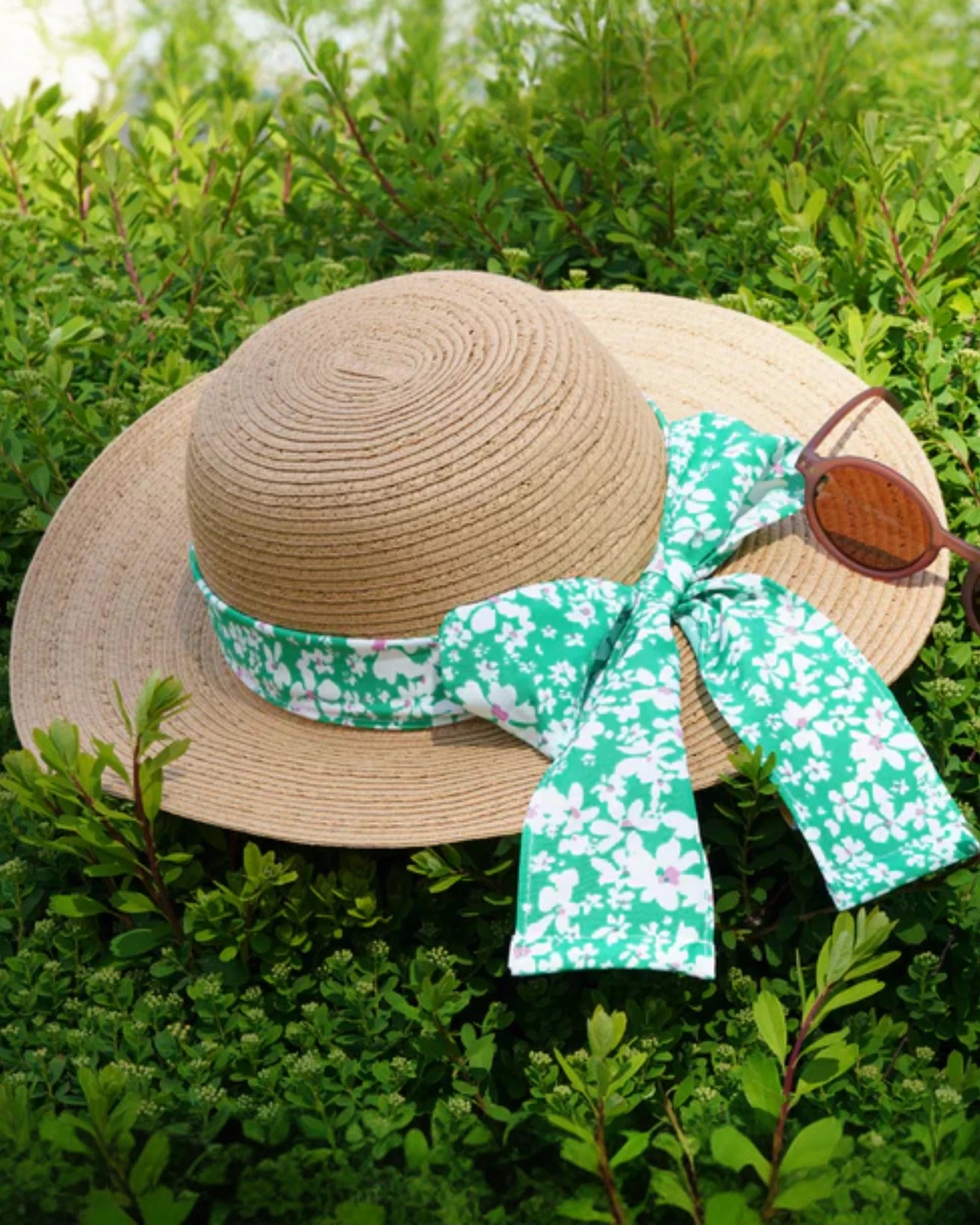 Chapeau Femme capeline Foulard fleurs vertes