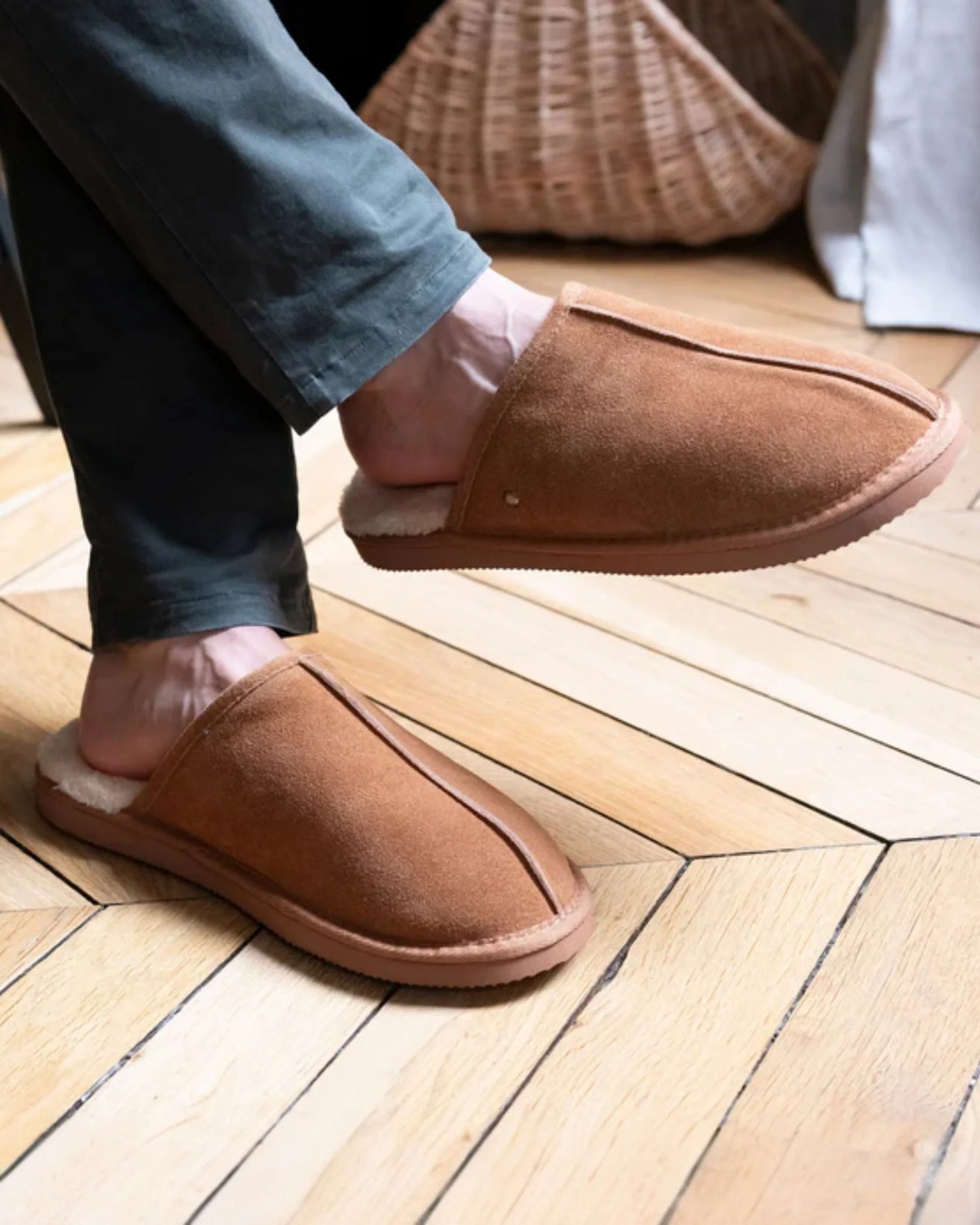 Zapatillas de casa chinelas Hombre Cuero Camel