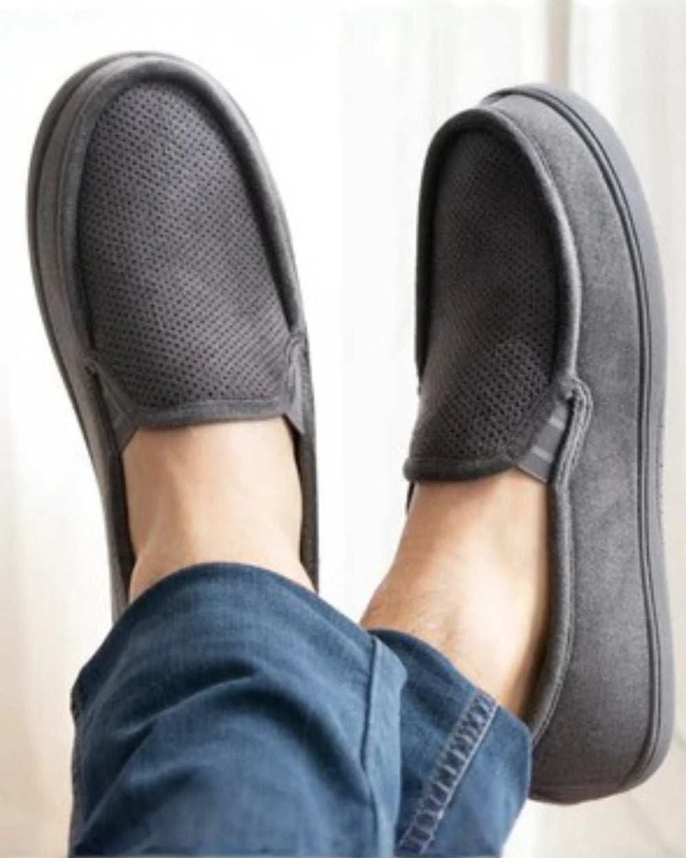 Zapatillas de casa mocasines Hombre terciopelo Gris - Isotoner