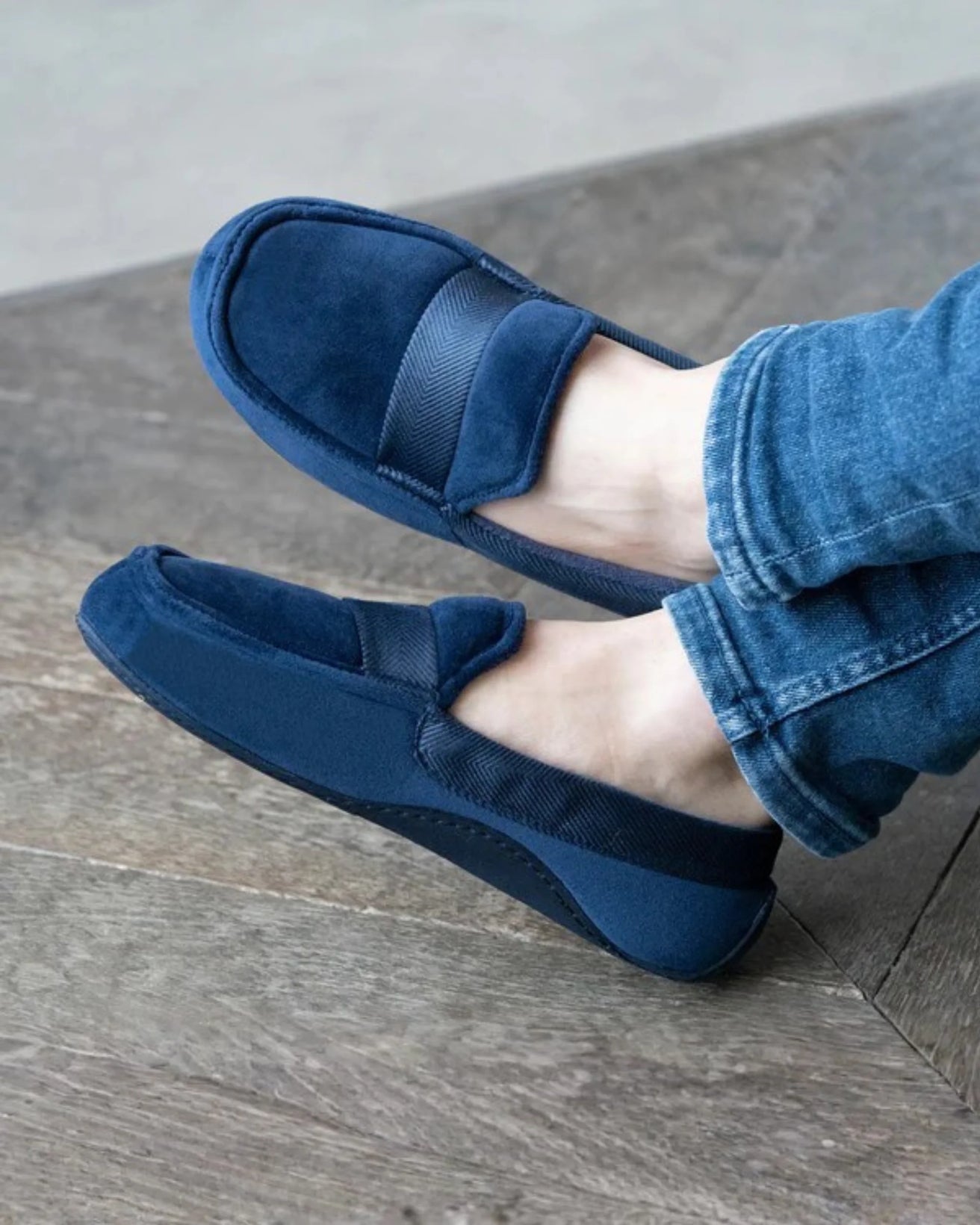 Zapatillas de casa mocasines Hombre Marino chevrón