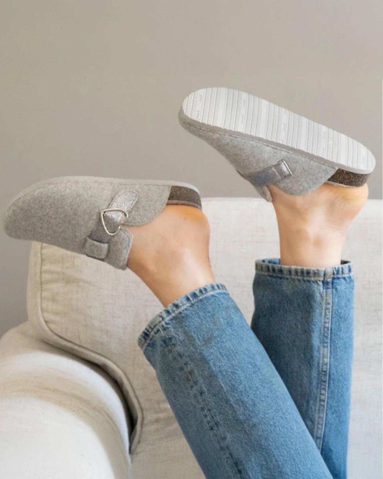 Zapatillas de casa zuecos Mujer Gris jaspeado purpurina