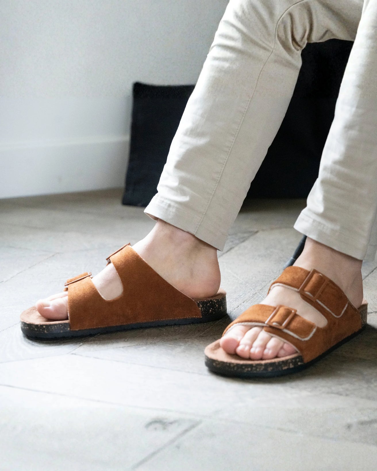 Zapatillas de casa sandalias Hombre tiras Camel