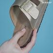 Mules sandales Femme double bride Gris métallisé