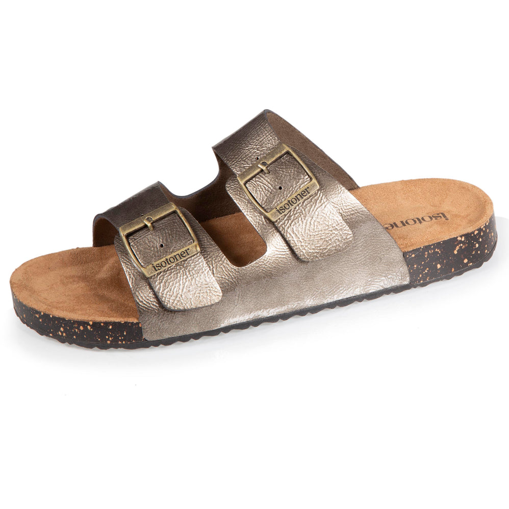 Mules sandales Femme double bride Gris métallisé - Isotoner