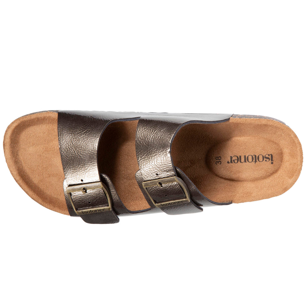 Mules sandales Femme double bride Gris métallisé - Isotoner