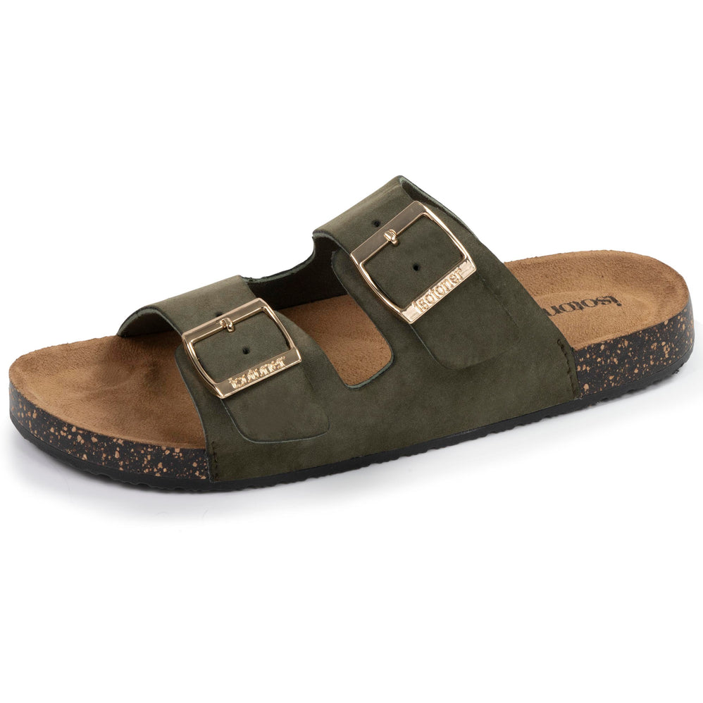 Mules sandalias Mujer Doble Correa Caqui - Isotoner