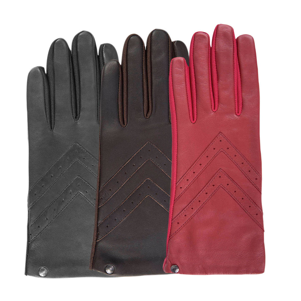 Gants Femme tactiles cuir et tissu Rouge - Isotoner