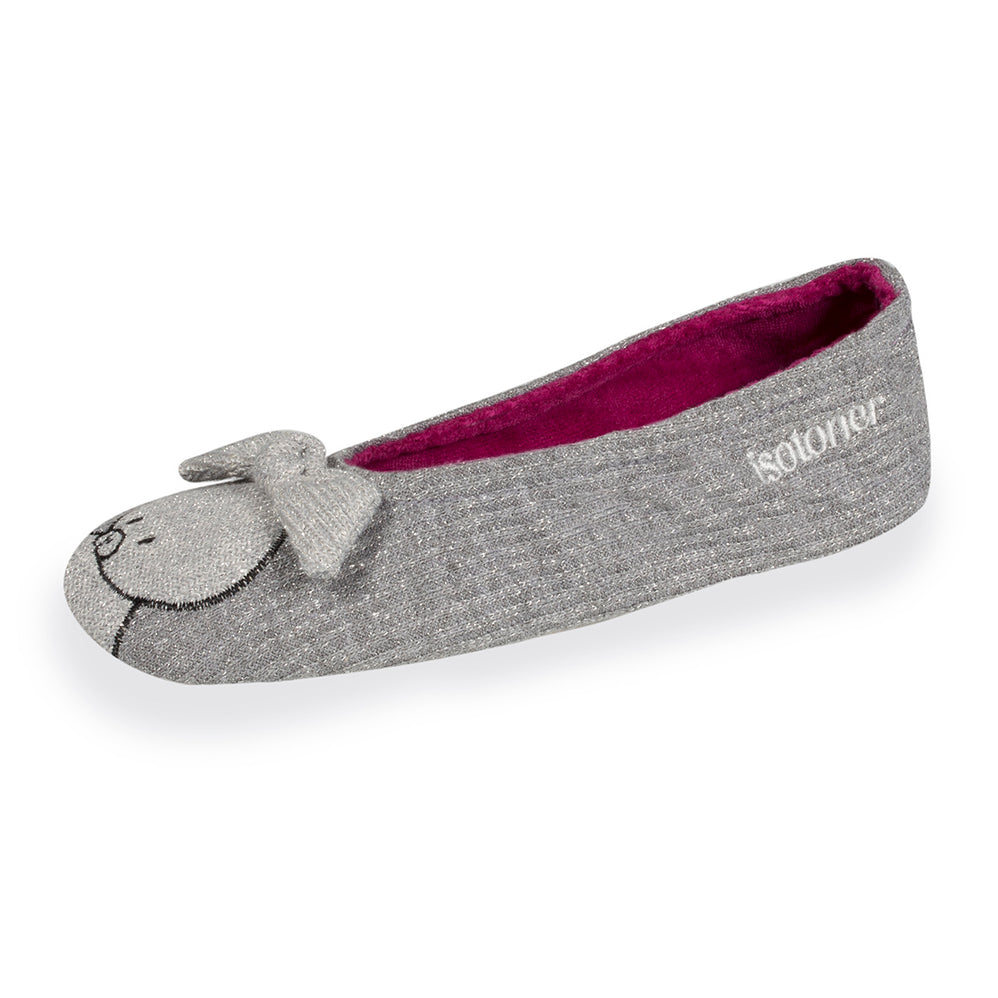 Chaussons Ballerines Fille Noeud Métallisé Gris - Isotoner