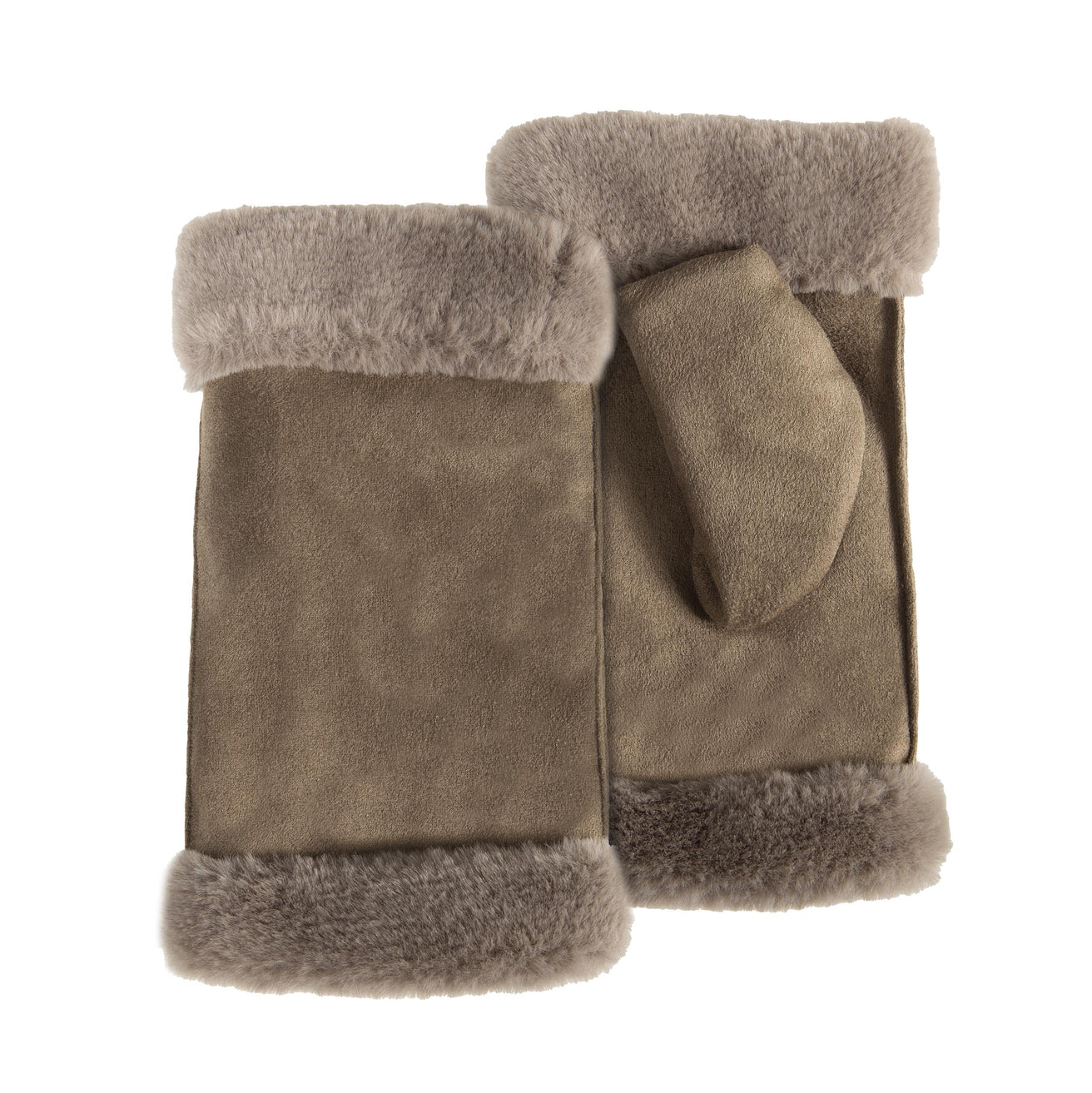 Mitaines Femme bord imitation fourrure Olive