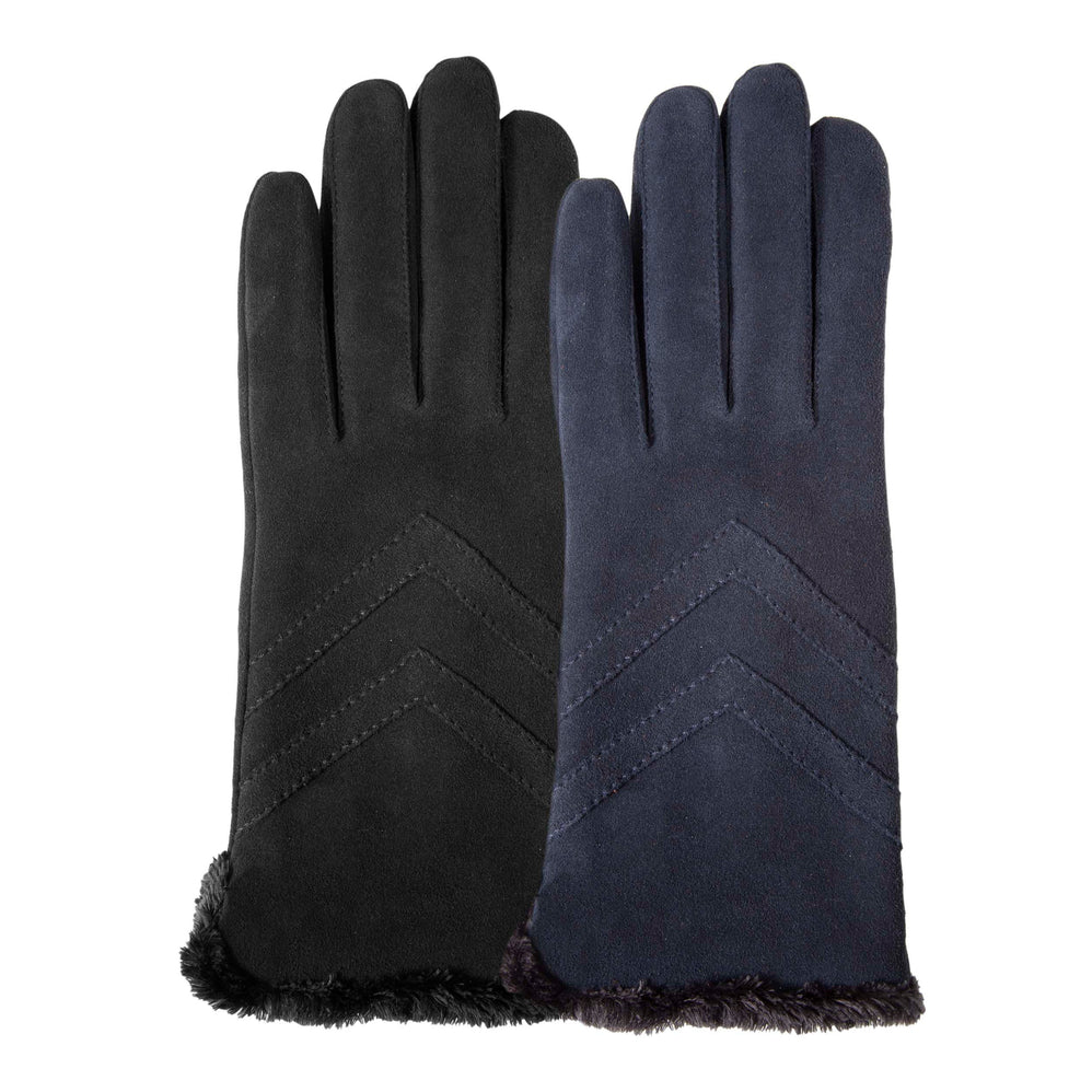 Gants Femme tactiles cuir velours Marine - Isotoner
