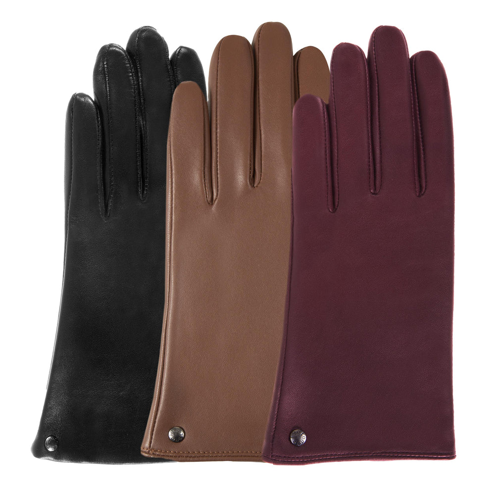 Gants Femme tactiles cuir chaud Bordeaux - Isotoner