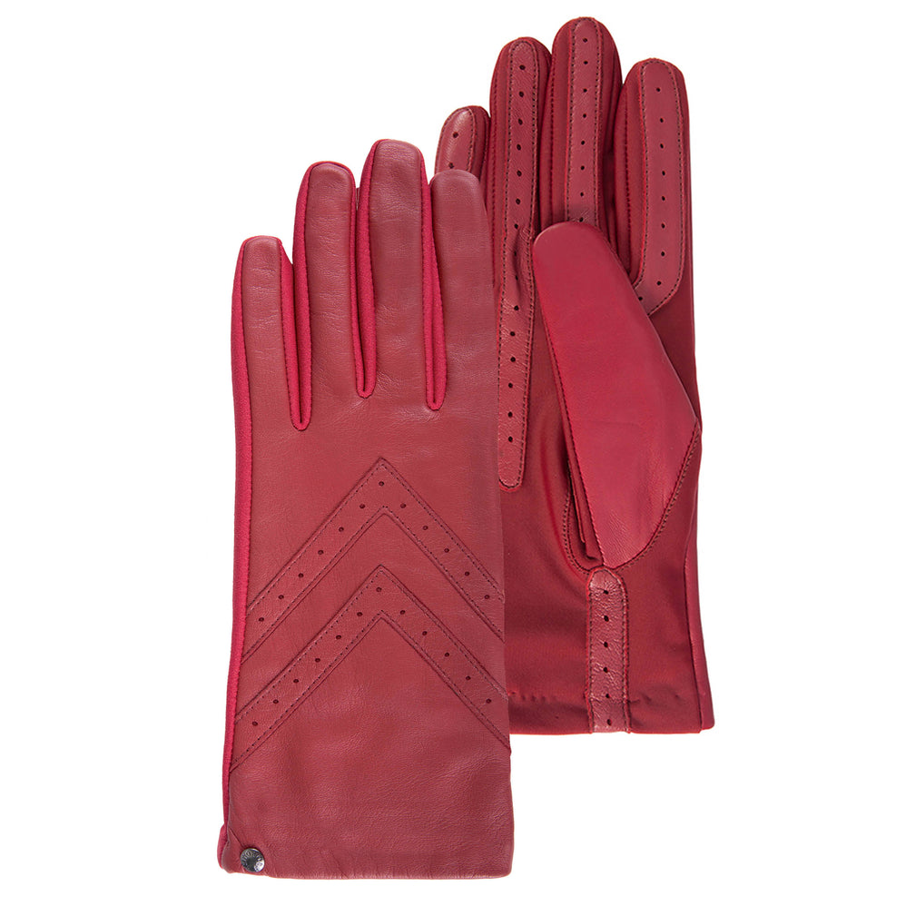 Gants Femme tactiles cuir et tissu Rouge - Isotoner