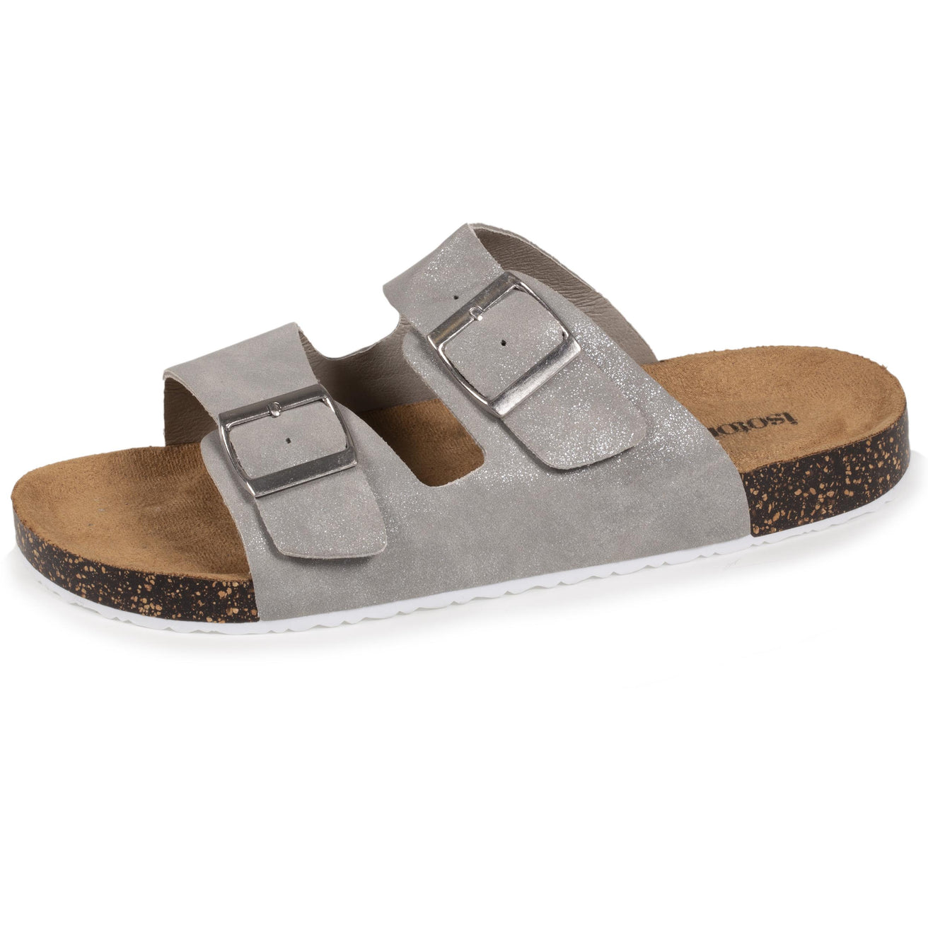 Mules claquettes Femme double bride Gris pailleté
