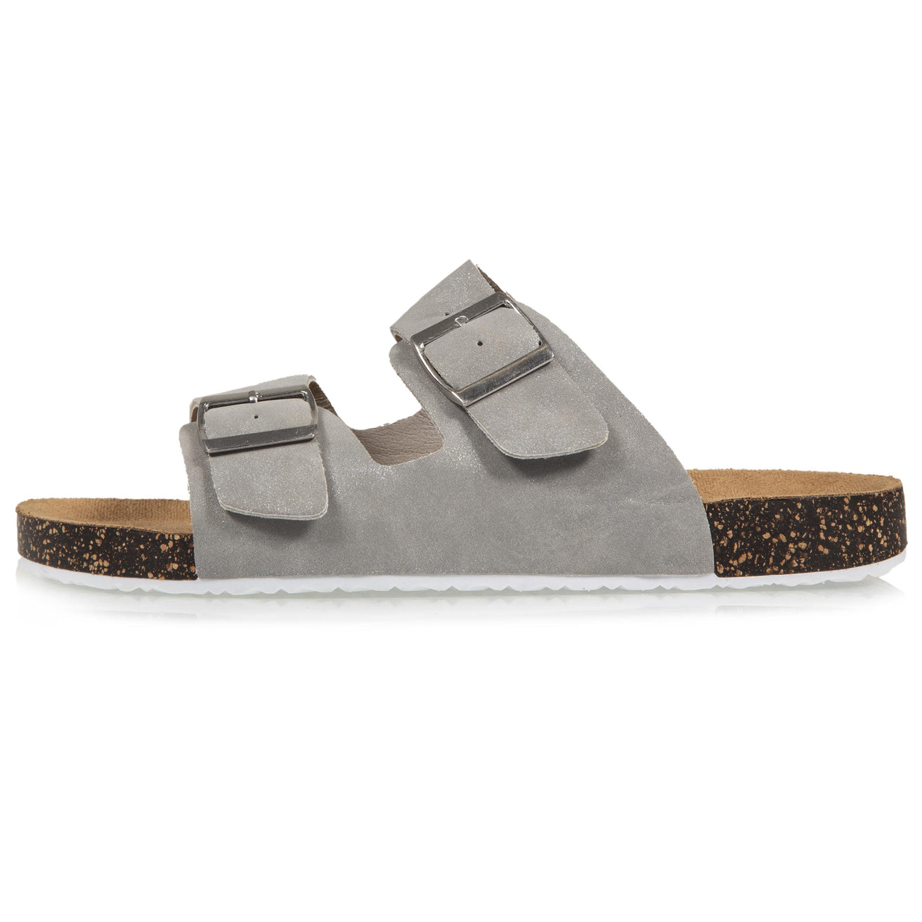 Mules claquettes Femme double bride Gris pailleté