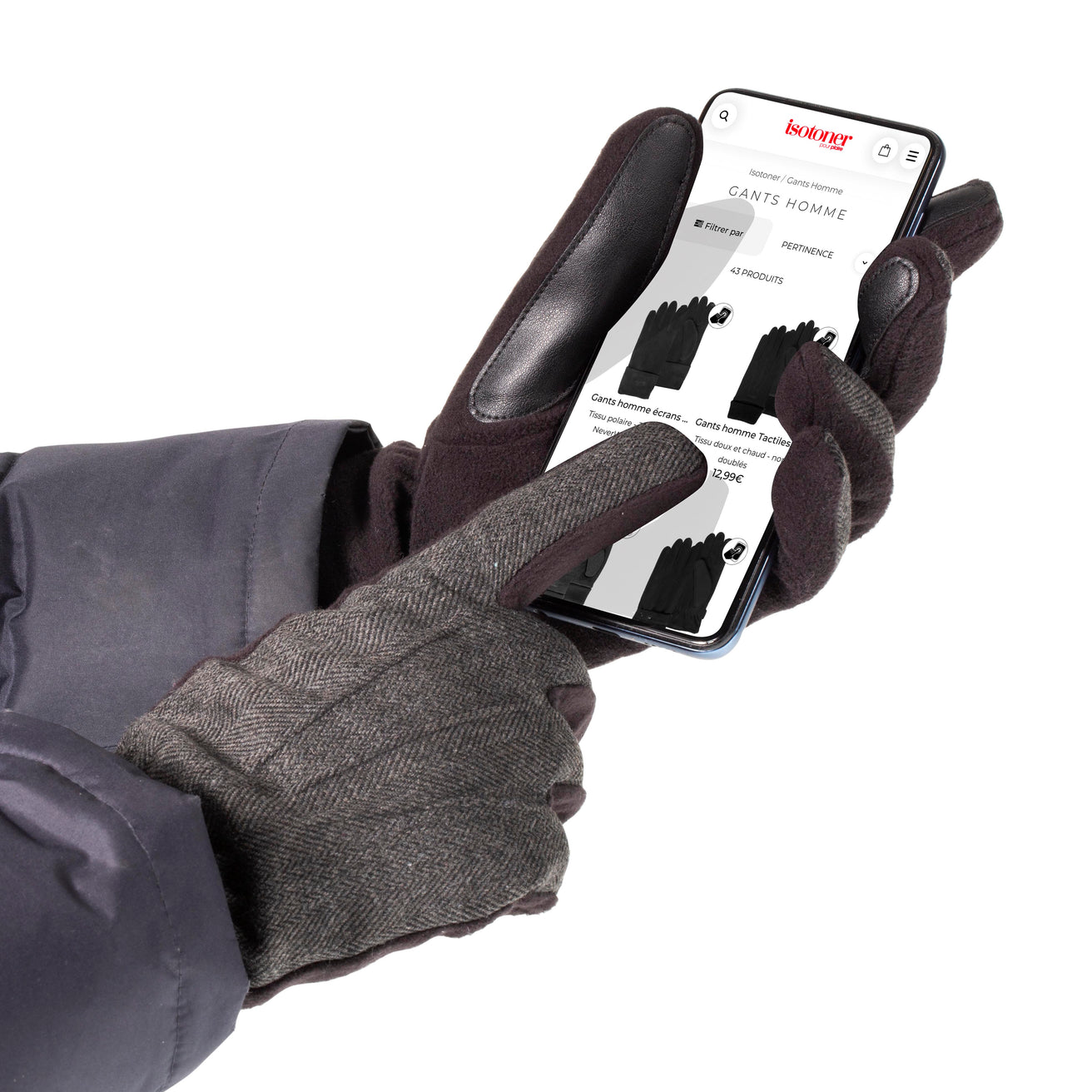 Guantes Hombre táctiles polar repelentes al agua Negro