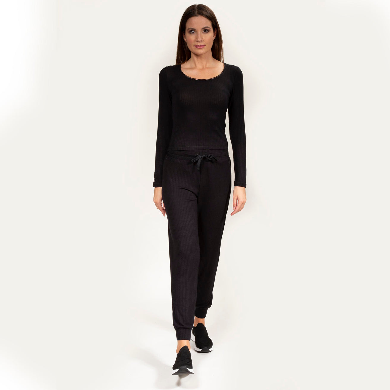 Camiseta de cuello cuadrado Mujer Negro